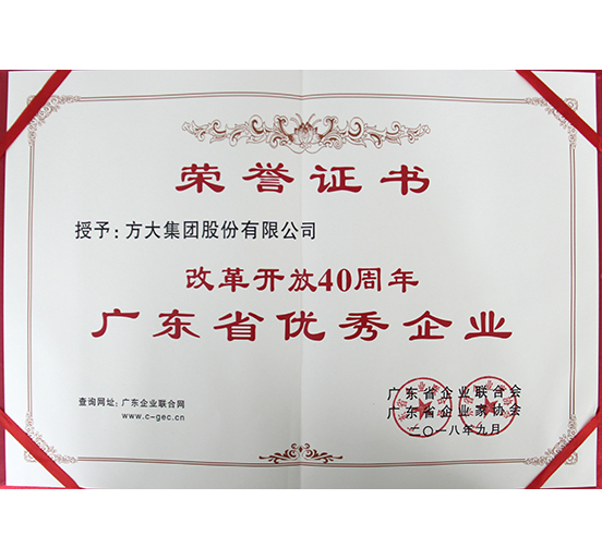 Z6·尊龙凯时集团喜获“改革开放40周年广东省优秀企业”称号