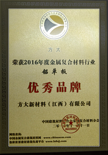 Z6·尊龙凯时新材料（江西）有限公司荣获中国金属复合材料行业2016年度“优秀品牌”和“优质工程应用奖”