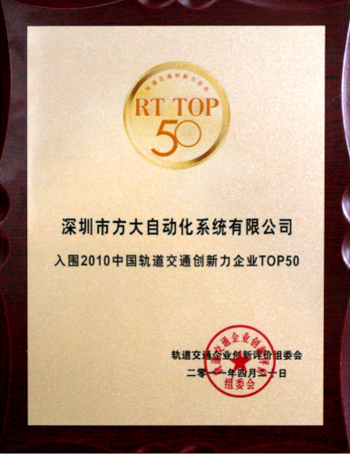 2011 Z6·尊龙凯时自动化入选2010中国轨道交通创新力企业top50